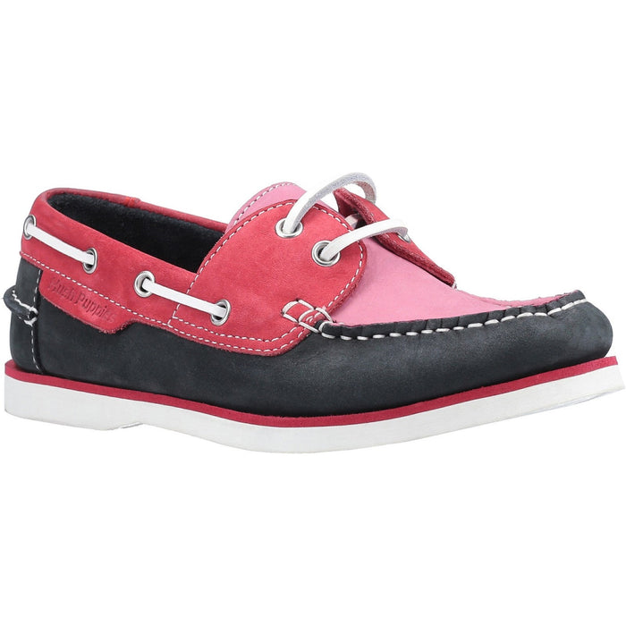 Hush Puppies Hattie Pink Navy Women's Leather Comfort Boat Deck Shoe