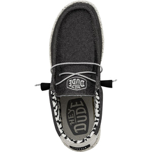 Dude Wally Stretch Opal Black Mens Casual Comfort Elastic Lace Slip On Shoes