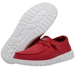 Hey Dude Wendy Slub Canvas Red Women's Slip On Canvas Relaxed Fit Shoes