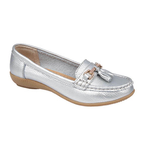 Jo & Joe Nautical Silver Slip On Leather Loafers Moccasin Casual Shoes