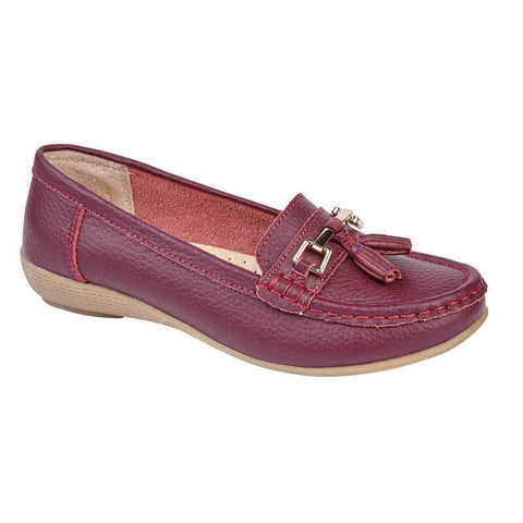 Jo & Joe Nautical Plum Womens Slip On Leather Loafers Moccasins Casual Shoes