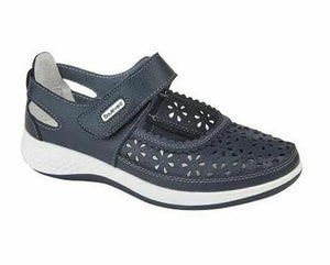 Boulevard L9552NC Azure Navy Womens Wide Fitting EEE Casual Comfy Shoes Leather Azure Navy