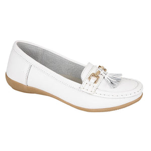 Jo & Joe Nautical White Womens Slip On Leather Loafers Moccasins Casual Shoes