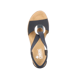 Rieker 624H6-14 Navy Womens Casual Comfort Slingback Wedge Sandals