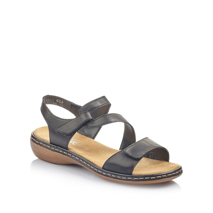 Rieker 659C7-00 Black Womens Casual Comfort Touch Fastening Sling Back Sandals