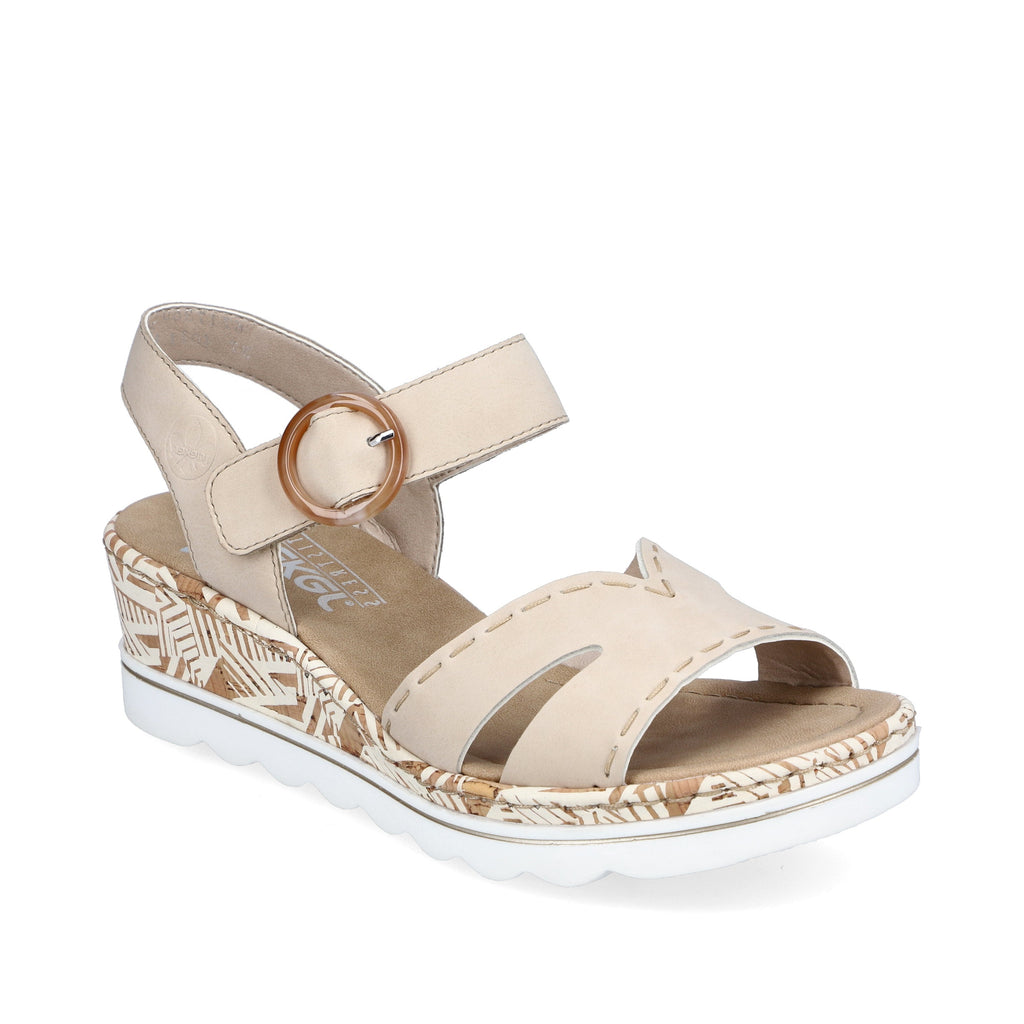 Rieker 67173-60 Cream Womens Casual Comfort Slingback Wedge Sandals