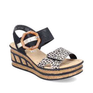 Rieker 68176-00 Black Kombi Womens Casual Comfort Slingback Wedge Sandals