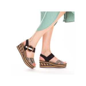 Rieker 68176-00 Black Kombi Womens Casual Comfort Slingback Wedge Sandals