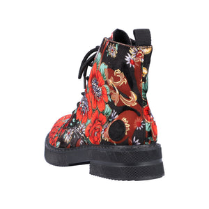 Rieker 72010-90 Black Floral Multi Womens Casual Comfort Zip/Lace Up Ankle Boots