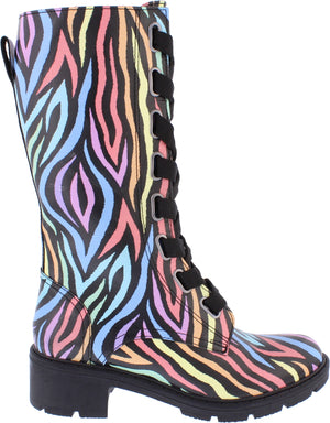 Adesso Roxy Black Multi Zebra Print Womens Casual Comfort Leather Lace Up Boots
