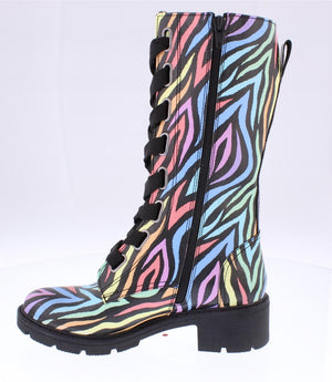 Adesso Roxy Black Multi Zebra Print Womens Casual Comfort Leather Lace Up Boots