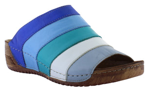 Adesso Eva Waves Blue Comfort Womens Casual Mule Sandal