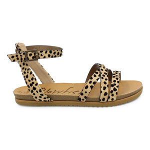 Blowfish Maylie BF9011 Sand Pixie Leopard Print Womens Vegan Casual Comfort Buckled Sandals