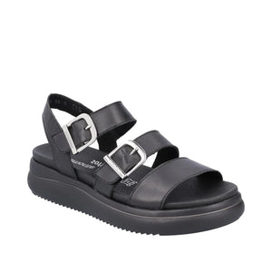 Remonte D0L50-00 Black Womens Casual Comfort Leather Buckle Sandals