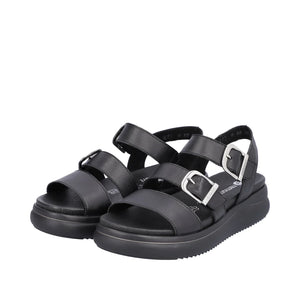 Remonte D0L50-00 Black Womens Casual Comfort Leather Buckle Sandals