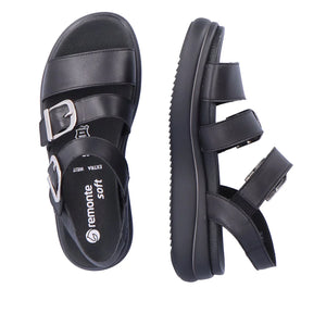 Remonte D0L50-00 Black Womens Casual Comfort Leather Buckle Sandals