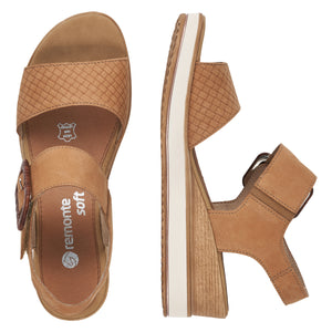 Remonte D6453-60 Beige Womens Casual Comfort Touch Fastening Wedge Sandals