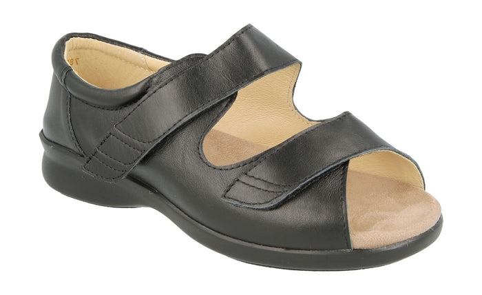 Easy B 70218A Bliss 2 Black 2 V Women's Touch Fastening Open Toe Shoes Sandals