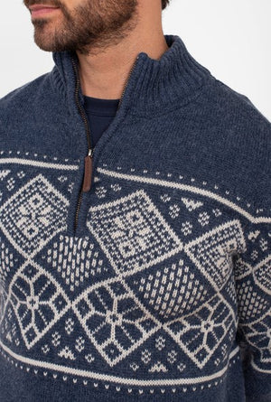 Brakeburn Mens Navy Fairisle Quarter Zip