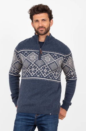 Brakeburn Mens Navy Fairisle Quarter Zip