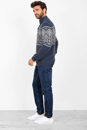 Brakeburn Mens Navy Fairisle Quarter Zip