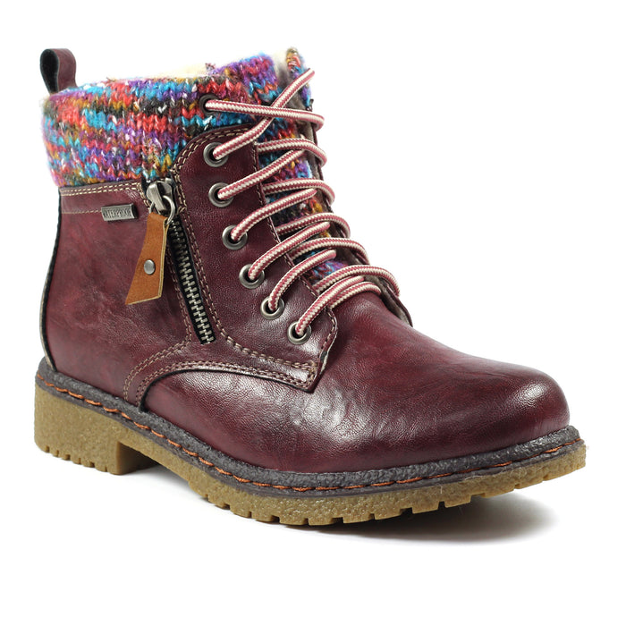 Lunar GLB099 Jalapeno Burgundy Womens Casual Comfort Waterproof Zip/Lace Up Ankle Boots