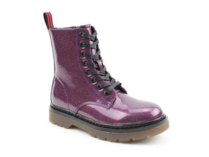 Heavenly Feet Justina Purple Glitter Womens Casual Comfort Lace Up Boots