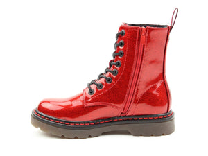 Heavenly Feet Justina Red Glitter Womens Casual Comfort Lace Up Boots