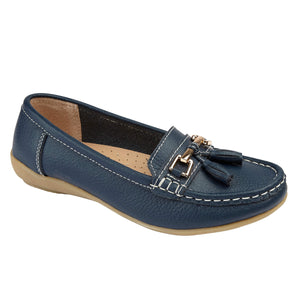 Jo & Joe Nautical Dark Blue Women's Slip On Leather Loafers Moccasin Casual Shoe