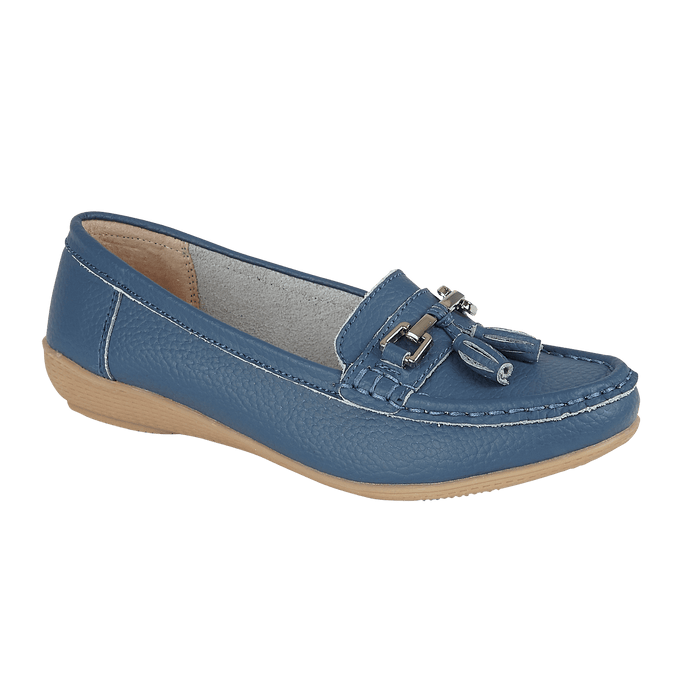 Jo & Joe Nautical Denim Womens Slip On Leather Loafers Moccasin Casual Shoes