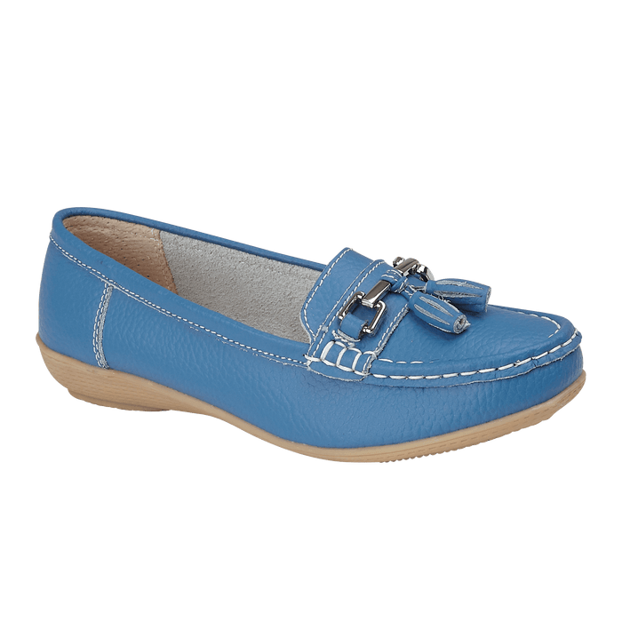 Jo & Joe Nautical French Blue Womens Slip On Leather Loafers Moccasin Casual Sho