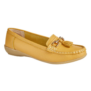 Jo & Joe Nautical Mustard Womens Slip On Leather Loafers Moccasins Casual Shoes