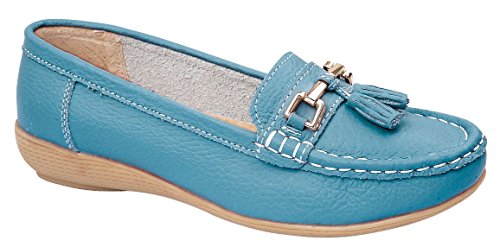 Jo & Joe Nautical Teal Women's Slip On Leather Loafers Moccasins Casual Shoes