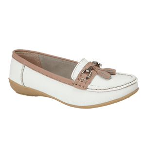 Jo & Joe Seafairer White/Mocha Womens Casual Comfort Leather Loafers