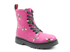 Heavenly Feet Justina Prints Fuchsia Bee Womens Casual Comfort Lace Up Boots