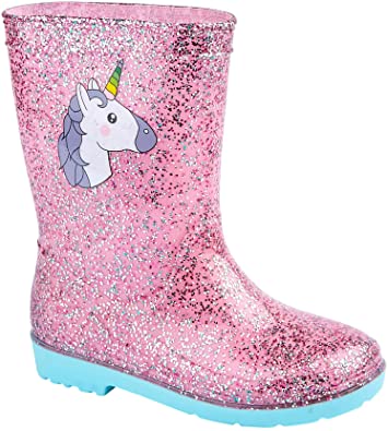 Kids Pink Unicorn Sparkle Wellingtons