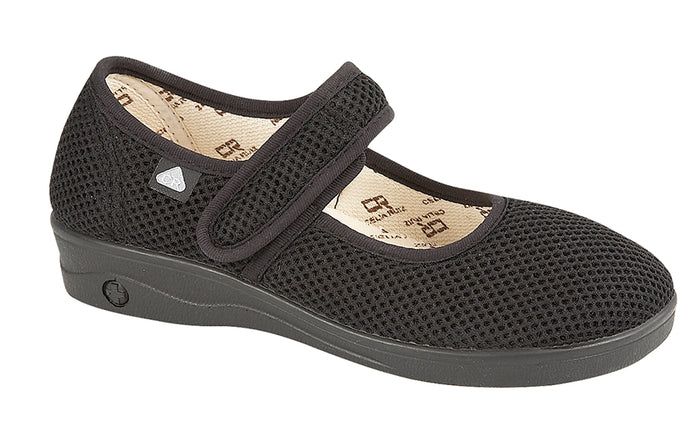 Celiaruiz L074A Black Womens Textile Mesh Washable Wide Bar Sandals