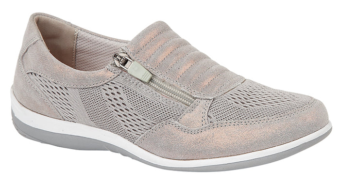 Boulevard L534F Grey Shimmer Women's Suede Textile Side Zip and Gusset Trainers