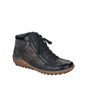 Rieker L7541-00 Black Multi Womens Casual Comfort Zip/Lace Up Ankle Boots