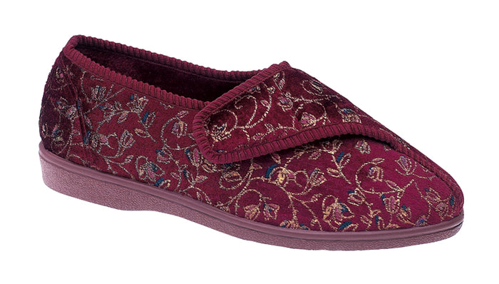 Zedzzz LS881D Janice Wine Floral Womens Washable Hook and Loop Slippers