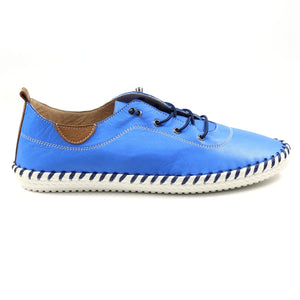 Lunar FLE030 St Ives Cobalt Blue Womens Casual Comfort Leather Elastic Lace Trainers