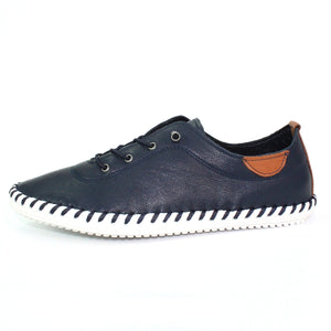 Lunar FLE030 St Ives Navy Womens Casual Comfort Leather Lace Up Trainers