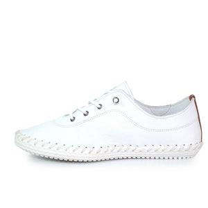 Lunar FLE030 St Ives White Womens Casual Comfort Leather Lace Up Trainers