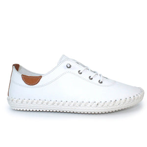 Lunar FLE030 St Ives White Womens Casual Comfort Leather Lace Up Trainers
