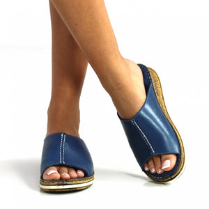 Lunar JLE110 Harmony Blue Womens Leather Slip On Stylish Padded Summer Sandals