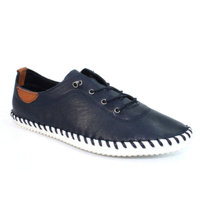 Lunar FLE030 St Ives Navy Womens Casual Comfort Leather Lace Up Trainers