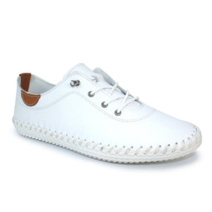 Lunar FLE030 St Ives White Womens Casual Comfort Leather Lace Up Trainers