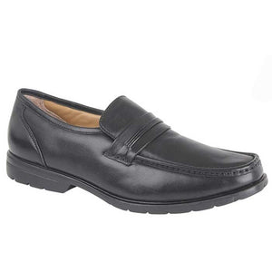 Roamers M253A Black Mens Leather Casual Comfort Slip On Shoes