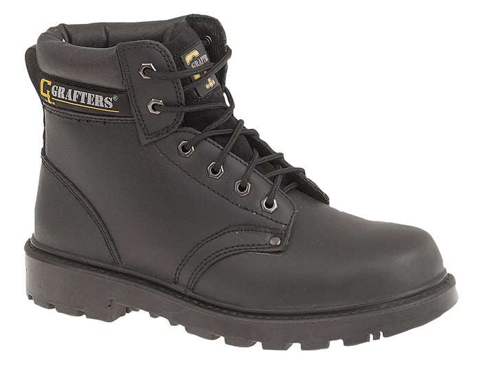 Grafters M629A Black Leather Safety Lace Up Boot