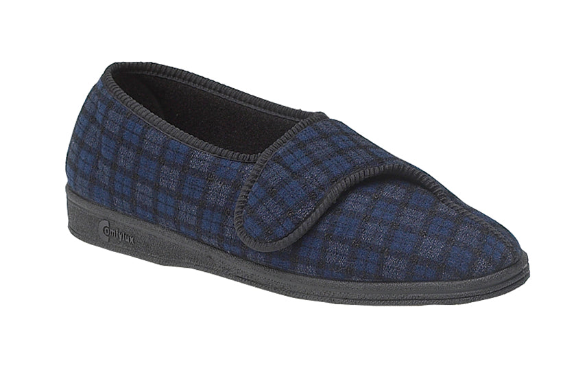 Comfylux MS236C Paul Navy Blue Check Mens Washable Comfort Slippers